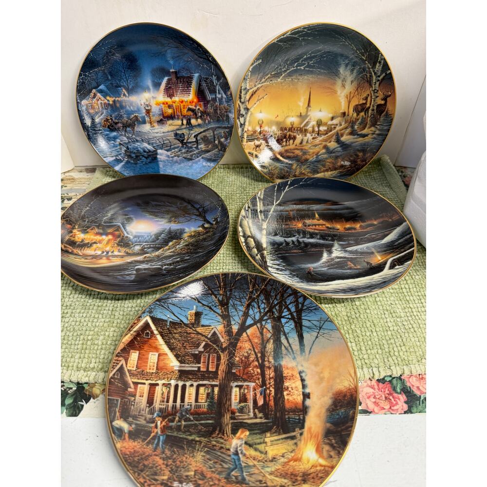 Terry Redlin Plate Lot 5 Christmas /Fall Series Bradford Exchange w COA